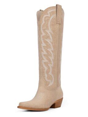 Cowboy Boots for Women Knee High Chunky Heel Butterfly Cowgirl Boots Wide Calf